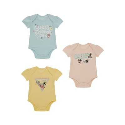 Guess 3-Piece Baby Girl Short-Sleeve Bodysuit Set with Bear Print (Green, Light Pink, Yellow) Guess 3-Piece Baby Girl Short-Sleeve Bodysuit Set with Bear Print (Green, Light Pink, Yellow)