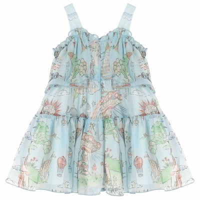 Abel & Lula Girls’ Light Blue Sleeveless Printed Dress with Straps
