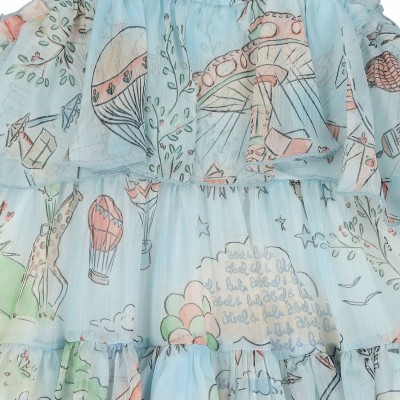 Abel & Lula Girls’ Light Blue Sleeveless Printed Dress with Straps