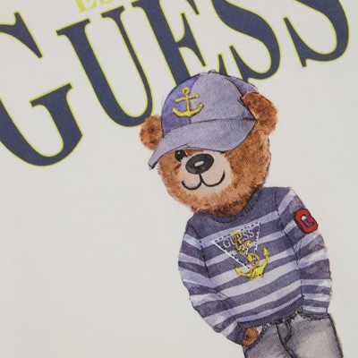 Guess Boys’ White T-Shirt with Bear Print and Logo