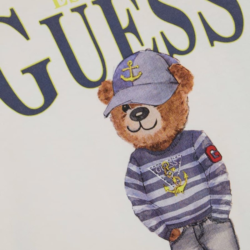 Guess Boys’ White T-Shirt with Bear Print and Logo Guess Boys’ White T-Shirt with Bear Print and Logo
