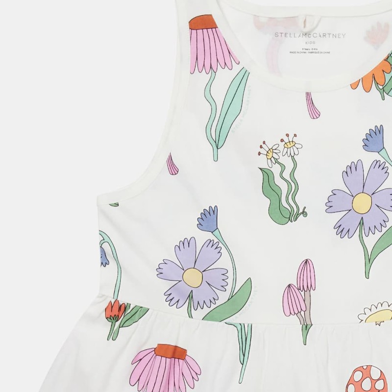 Stella McCartney Girls’ White Sleeveless Dress with Multicolour Woodland Print Stella McCartney Girls’ White Sleeveless Dress with Multicolour Woodland Print