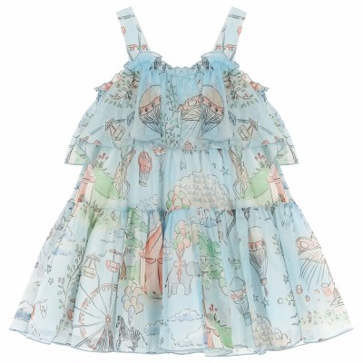Abel & Lula Girls’ Light Blue Sleeveless Printed Dress with Straps
