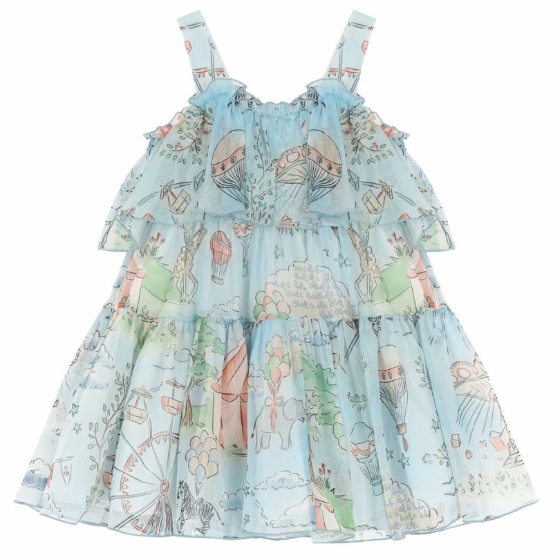 Abel & Lula Girls’ Light Blue Sleeveless Printed Dress with Straps