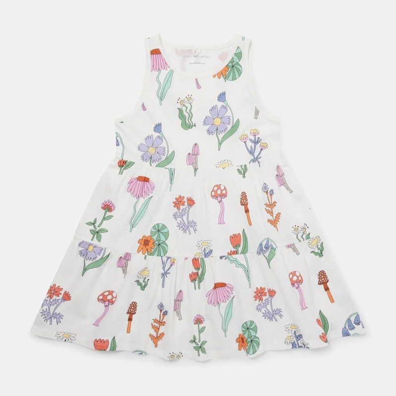 Stella McCartney Girls’ White Sleeveless Dress with Multicolour Woodland Print Stella McCartney Girls’ White Sleeveless Dress with Multicolour Woodland Print