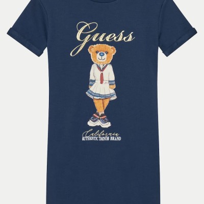 Guess Girls' Short-Sleeve French Terry Dress in Dark Blue Guess Girls' Short-Sleeve French Terry Dress in Dark Blue