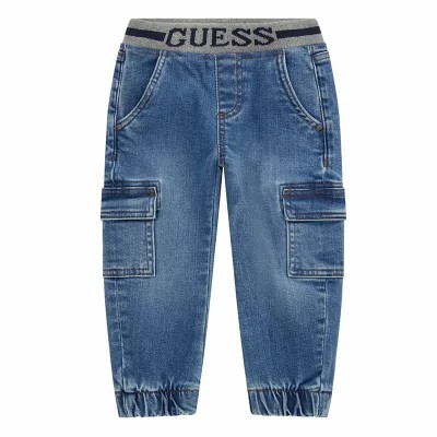 Guess Boys’ Blue Vintage Denim Cargo Pants with Logo Waistband