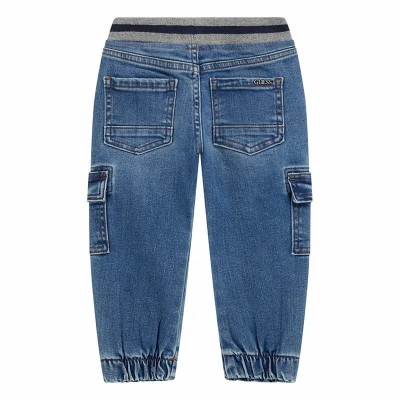 Guess Boys’ Blue Vintage Denim Cargo Pants with Logo Waistband