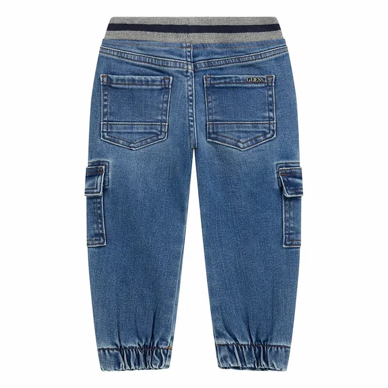 Guess Boys’ Blue Vintage Denim Cargo Pants with Logo Waistband Guess Boys’ Blue Vintage Denim Cargo Pants with Logo Waistband