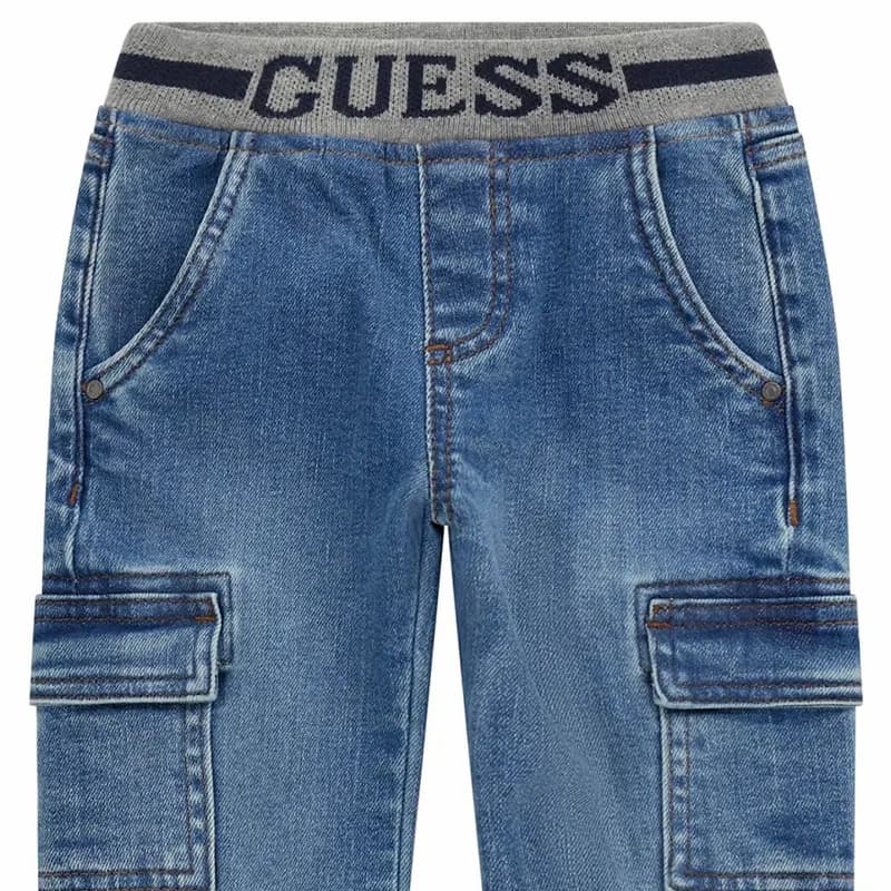 Guess Boys’ Blue Vintage Denim Cargo Pants with Logo Waistband Guess Boys’ Blue Vintage Denim Cargo Pants with Logo Waistband