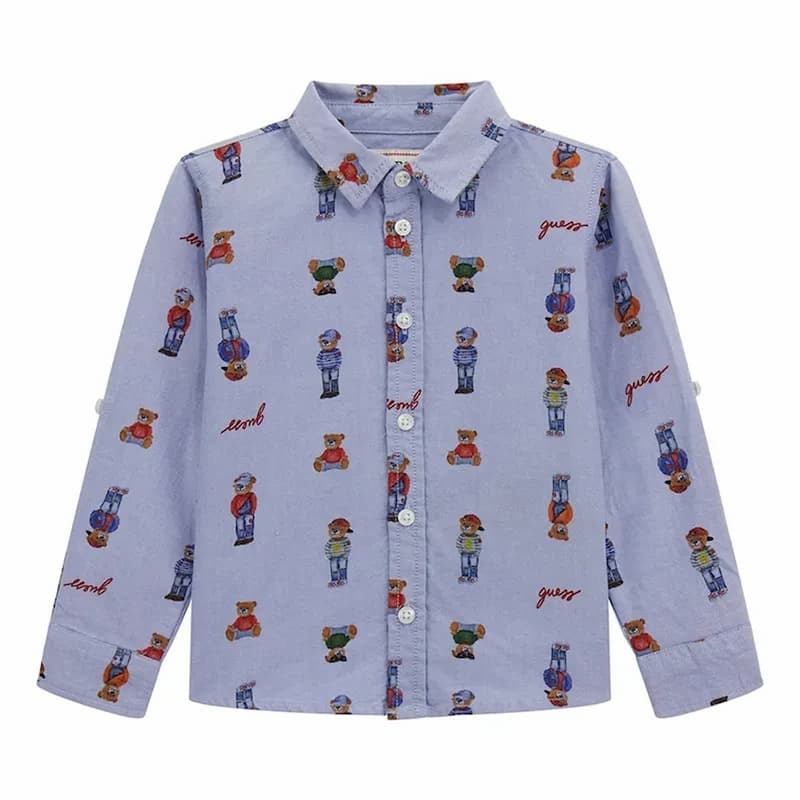 Guess Boys’ Light Blue Oxford Shirt with Bear Print