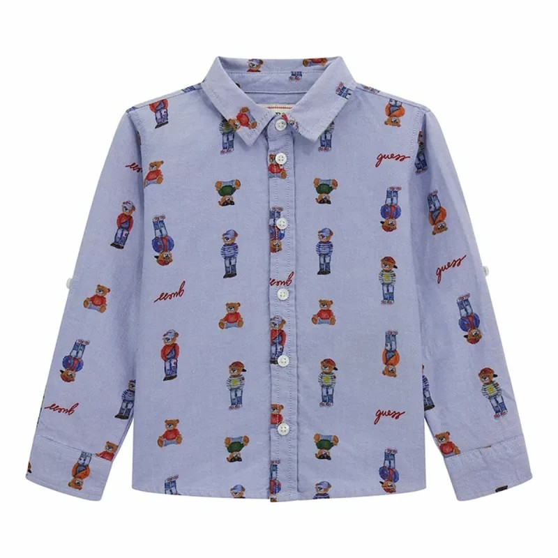 Guess Boys’ Light Blue Oxford Shirt with Teddy Bear Print Guess Boys’ Light Blue Oxford Shirt with Teddy Bear Print