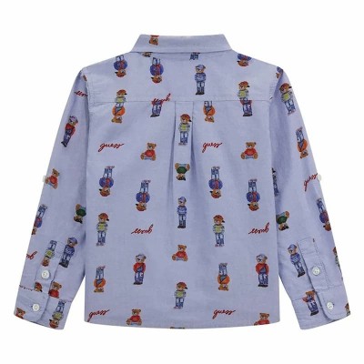 Guess Boys’ Light Blue Oxford Shirt with Bear Print
