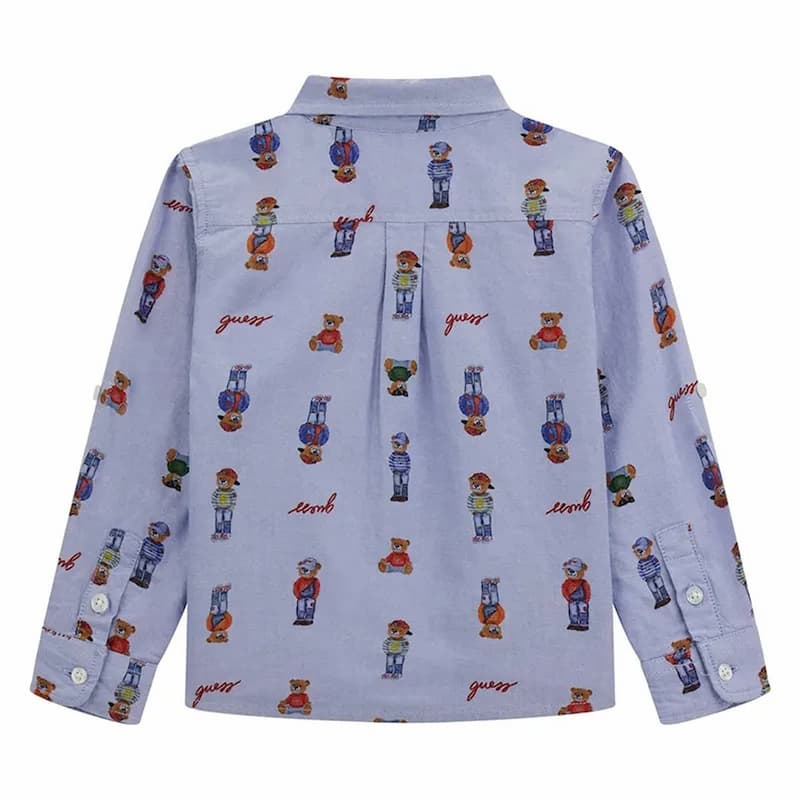 Guess Παιδικό Πουκάμισο Γαλάζιο Oxford με Μοτίβο Αρκουδάκια για Αγόρι