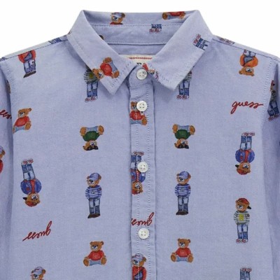 Guess Boys’ Light Blue Oxford Shirt with Bear Print Guess Boys’ Light Blue Oxford Shirt with Bear Print