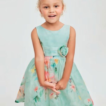 Abel & Lula Girls’ Linen Floral Dress Mint Green
