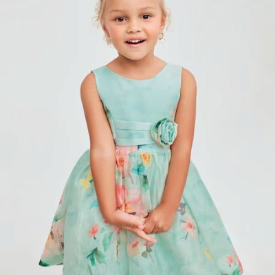 Abel & Lula Girls’ Linen Floral Dress Mint Green Abel & Lula Girls’ Linen Floral Dress Mint Green