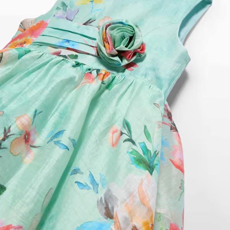 Abel & Lula Girls’ Linen Floral Dress Mint Green Abel & Lula Girls’ Linen Floral Dress Mint Green