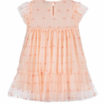 Stella McCartney Kids Girls Salmon Tulle Dress with Hearts Stella McCartney Kids Girls Salmon Tulle Dress with Hearts