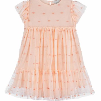 Stella McCartney Kids Παιδικό Φόρεμα από Τούλι με Καρδιές Σομόν 