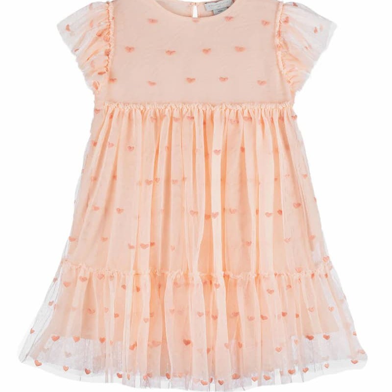 Stella McCartney Kids Girls Salmon Tulle Dress with Hearts Stella McCartney Kids Girls Salmon Tulle Dress with Hearts