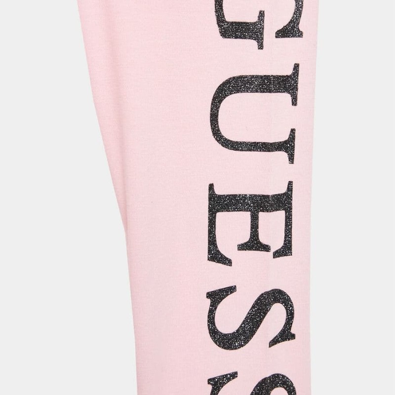 GUESS Παιδικό Βαμβακερό Κολάν Ροζ με Μαύρο Glitter Λογότυπο GUESS Παιδικό Βαμβακερό Κολάν Ροζ με Μαύρο Glitter Λογότυπο