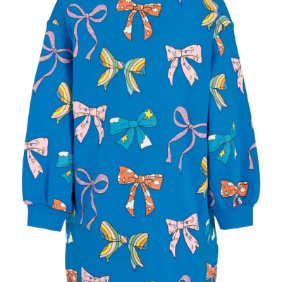 Stella Mc Cartney Blue Print Long-Sleeve Dress With Ribbons