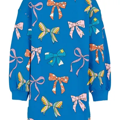 Stella Mc Cartney Blue Print Long-Sleeve Dress With Ribbons