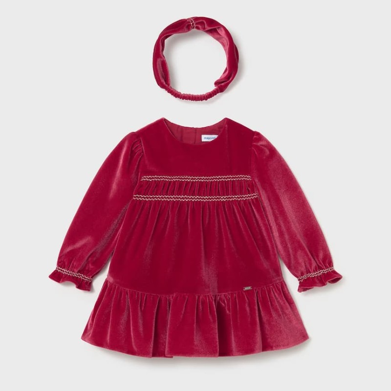 Mayoral Baby Girls’ Red Velvet Dress with Headband