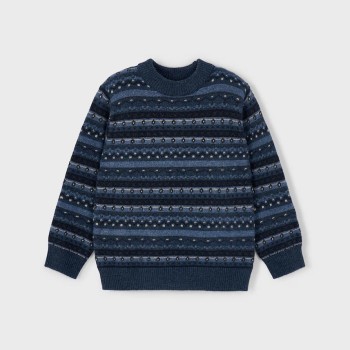 Mayoral Παιδικό Αγορίστικο Μπλε Ζέρσεϊ Πουλόβερ με Σχέδιο Ζακάρ
