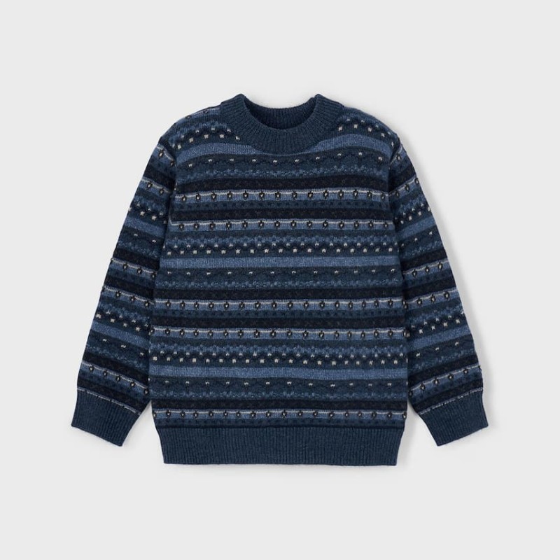 Mayoral Παιδικό Αγορίστικο Μπλε Ζέρσεϊ Πουλόβερ με Σχέδιο Ζακάρ