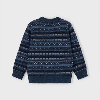 Mayoral Παιδικό Αγορίστικο Μπλε Ζέρσεϊ Πουλόβερ με Σχέδιο Ζακάρ
