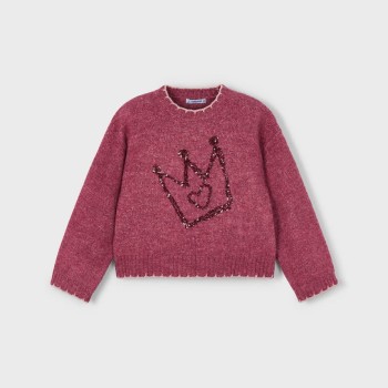 Mayoral Παιδική Κοριτσίστικη Ζέρσεϊ Μάλλινη Κερασί Μπλούζα με Πριντ Κορώνας