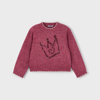 Mayoral Παιδική Κοριτσίστικη Ζέρσεϊ Μάλλινη Κερασί Μπλούζα με Πριντ Κορώνας