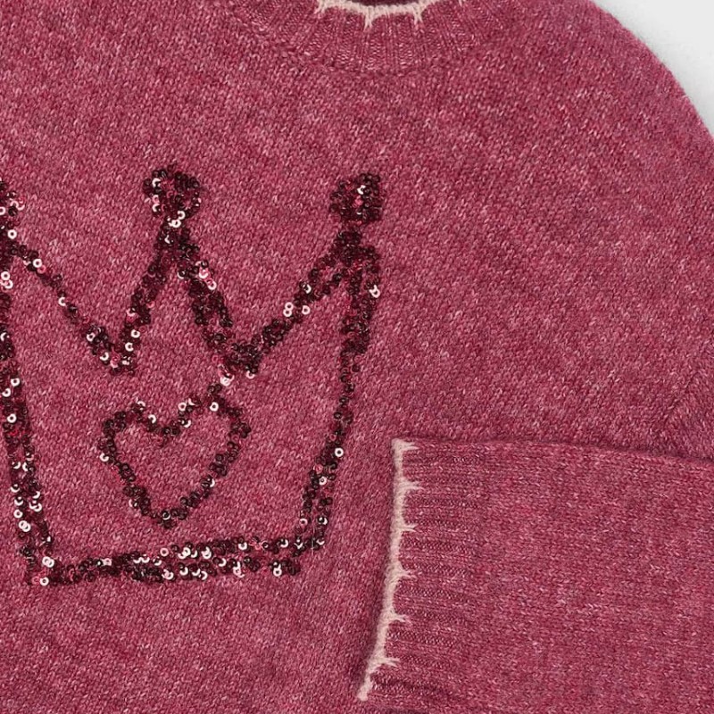 Mayoral Παιδική Κοριτσίστικη Ζέρσεϊ Μάλλινη Κερασί Μπλούζα με Πριντ Κορώνας