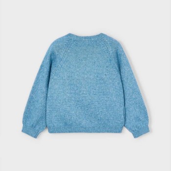 Mayoral Παιδική Κοριτσίστικη Ζέρσεϊ Πλεκτή Μπλούζα με Απλικέ Λευκό Λουλούδι – Μπλε του Ωκεανού