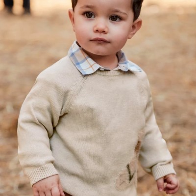 Mayoral Baby Beige Knitted Jersey Top with Horse Embroidery Mayoral Baby Beige Knitted Jersey Top with Horse Embroidery