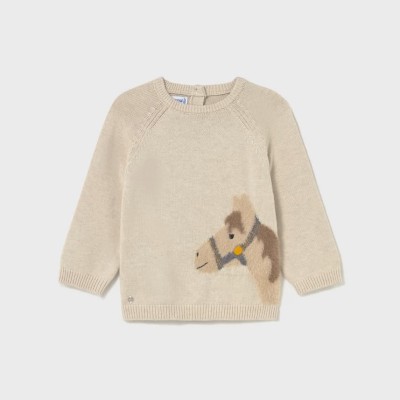Mayoral Baby Beige Knitted Jersey Top with Horse Embroidery Mayoral Baby Beige Knitted Jersey Top with Horse Embroidery