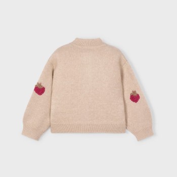 Mayoral Girls’ Beige Knitted Cardigan with Strawberry Design